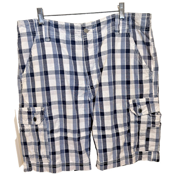 Levi's Other - Levi's White Tab Plaid Blue Cotton Cargo Shorts Mens Shirt Size 36